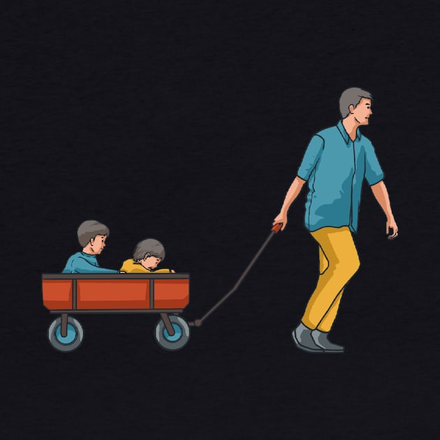 Dad Pulling Wagon With Kids by fromherotozero